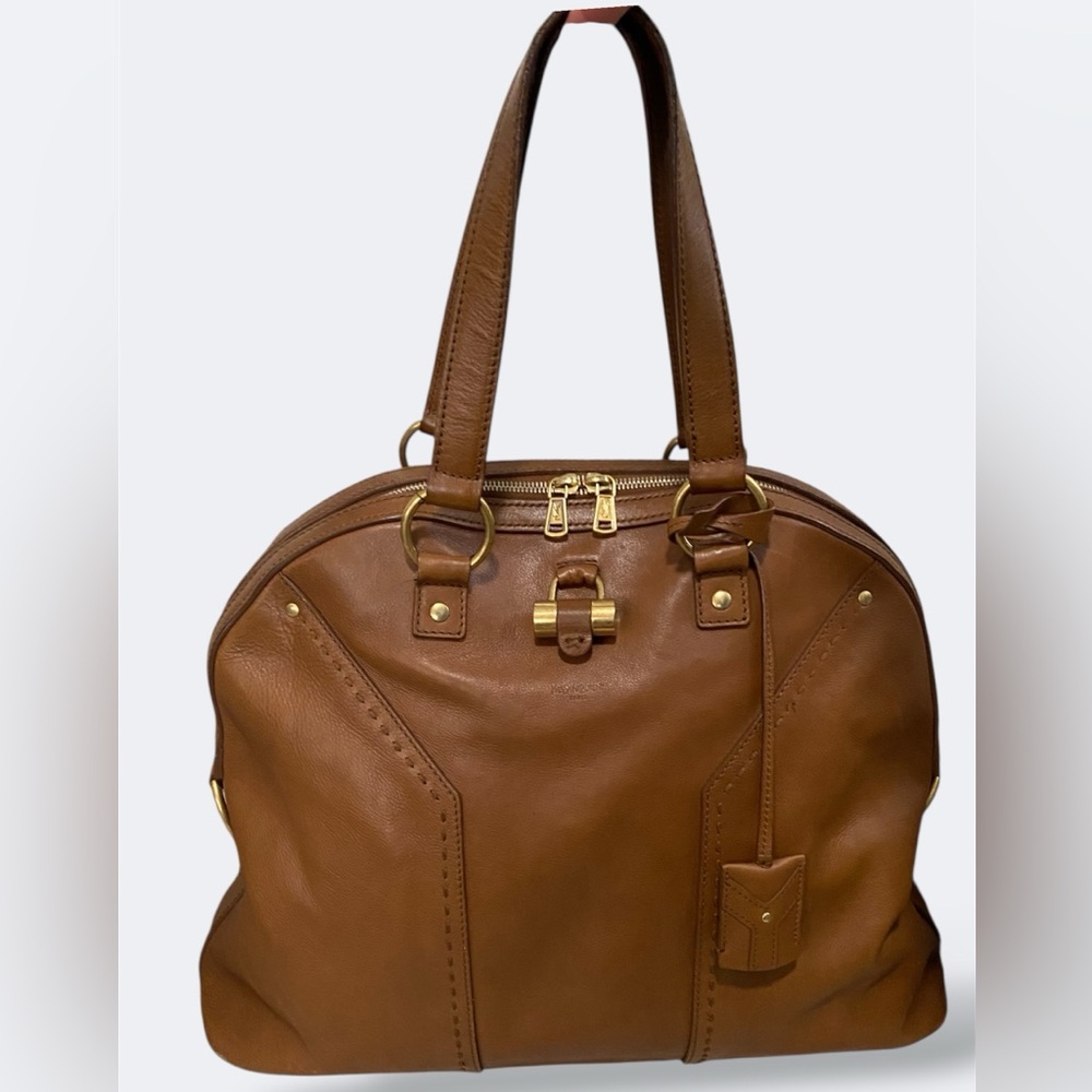 YSL Yves Saint Laurent Rive Gauche Tan Leather XL Muse Handbag